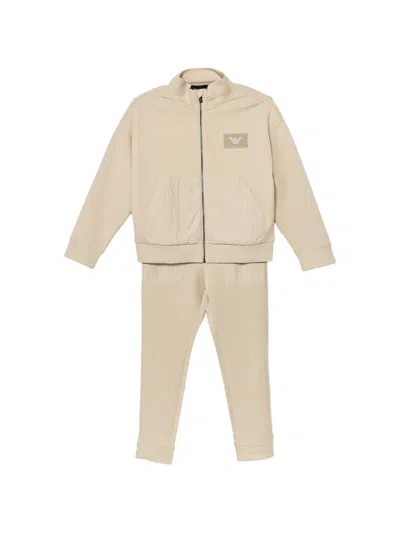 Emporio Armani Kids' Zip-up Logo-patch Tracksuit Set In Brown