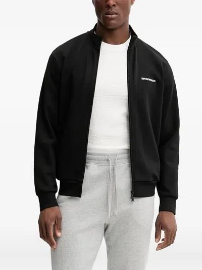 Emporio Armani Zip-up Logo Sweater In Black