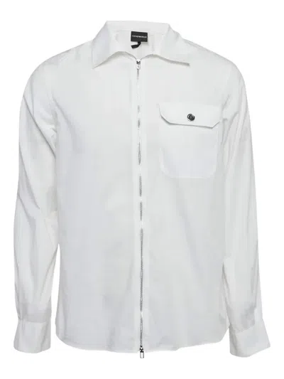 Pre-owned Emporio Armani Zip-up Pocket Shirt In White