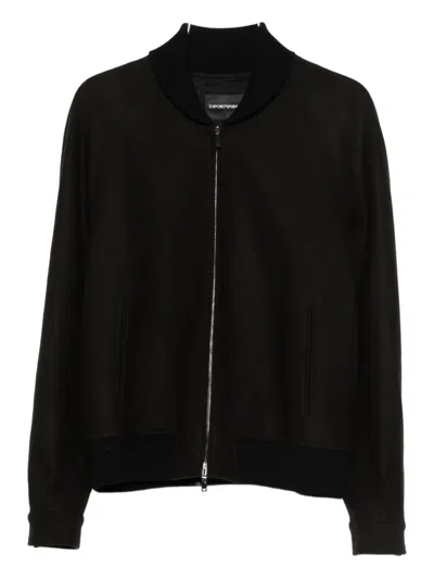 Emporio Armani Zip-up Pocketed Bomber Jacket In Black