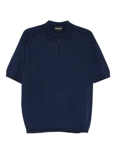 Emporio Armani Asv Plain-knit Jumper With Polo-shirt Collar, In A Wool And Lyocell Blend In Blue