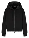 Emporio Armani Long Sleeve Hooded Drop Shoulder Two-way Zip Jacket In Black