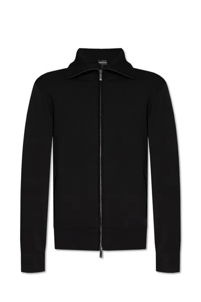 Emporio Armani Zip Up Sweater In Black