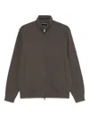 Emporio Armani High Neck Zippered Cotton Sweatshirt With Slip Pockets In Brown