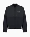 Emporio Armani Zip-up Sweatshirt In Nylon And French Terry Jersey With Logo Embroidery In Black