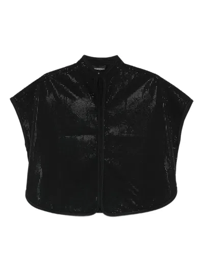 Emporio Armani Cropped Top Cap Sleeves High Collar Sequins In Black