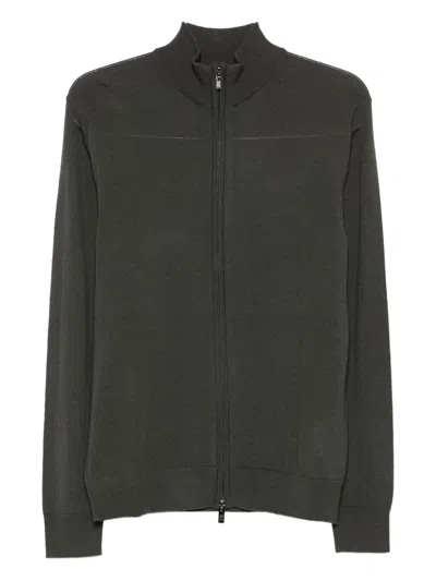 Emporio Armani Zip-up Wool Sweater In Green