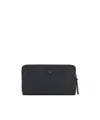 Emporio Armani Zip-around Leather Wallet With All-over Embossed Eagle In Black