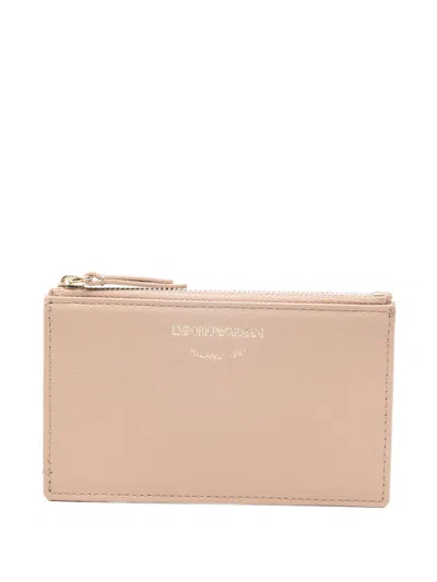 Emporio Armani Tumbled Leather Card Case In Neutral