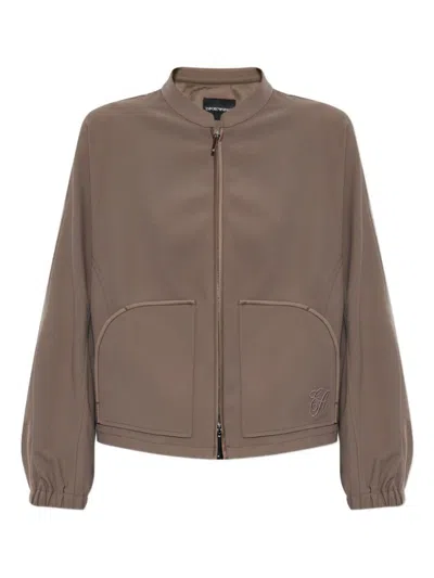 Emporio Armani Technical Cady Blouson With Logo Embroidery In Neutral