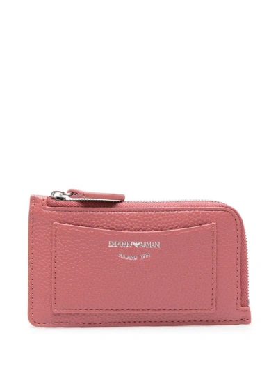 Emporio Armani Zipped Card Holder In Pink