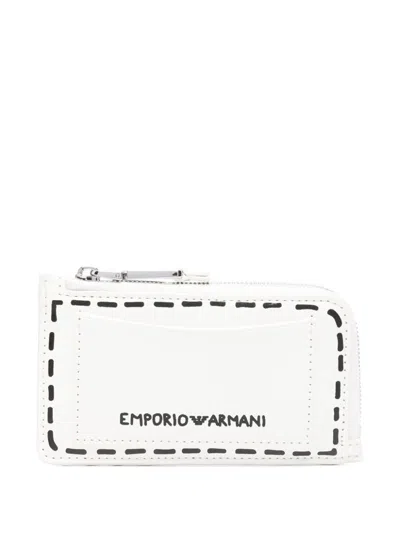Emporio Armani Zipped Card Holder In White