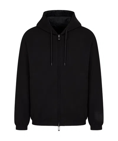 Emporio Armani Reversible Zipped Drawstring Hoodie In Black