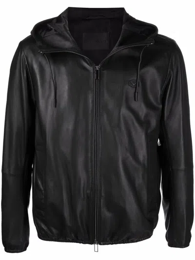 EMPORIO ARMANI ZIPPED LEATHER JACKET