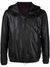 Emporio Armani Lambskin Hooded Jacket Drawstring In Black