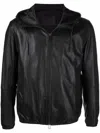 Emporio Armani Lambskin Hooded Jacket Drawstring In Black