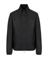 Emporio Armani Zip-up Long Sleeved Leather Jacket In Black