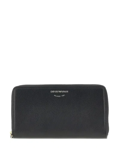Emporio Armani Zipped Leather Wallet In Black