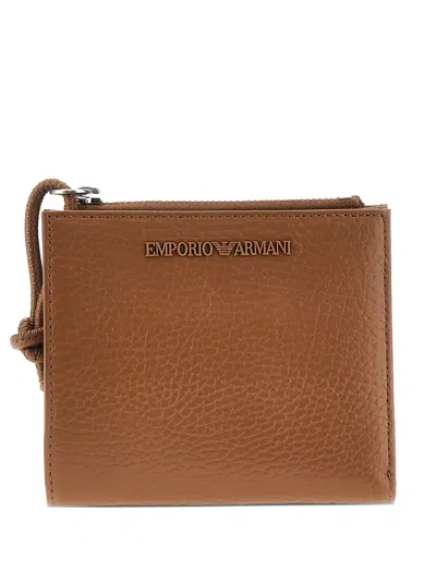 Emporio Armani Zipped Leather Wallet In Brown