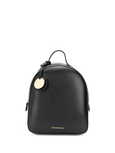 Emporio Armani Zipped Logo Stamp Backpack In Black