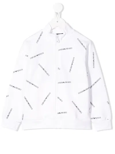 Emporio Armani Kids' Zipped Logo Sweater In White