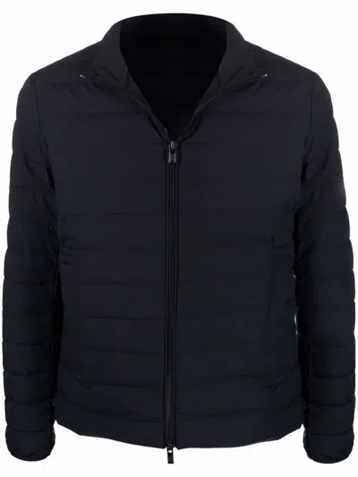 Emporio Armani Zipped Short Down Jacket In Blue