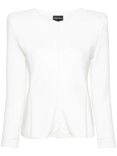 Emporio Armani Ottoman-jersey Zipped Jacket In White