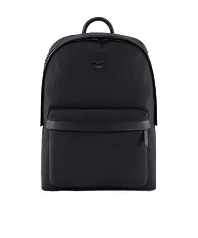 Emporio Armani Zippered Backpack In Black