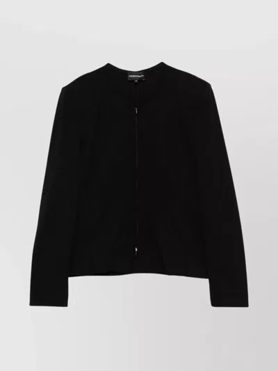 Emporio Armani Zippered Blazer Jacket With Shoulder Pads In Black