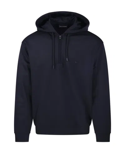 Emporio Armani Zippered Front Hoodie Sweatshirt In Black