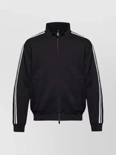 Emporio Armani Zippered High Collar Sweatshirt With Stripe Detailing In Black Beauty