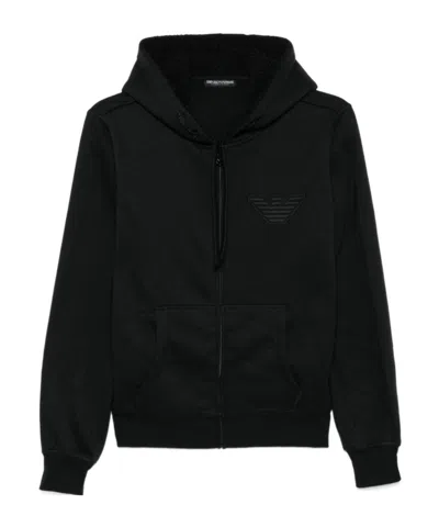 Emporio Armani Zippered Hooded Sweatshirt In Black