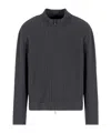 Emporio Armani Icon Full-zip Cardigan In Vertical Ottoman-stitch Viscose In Grey