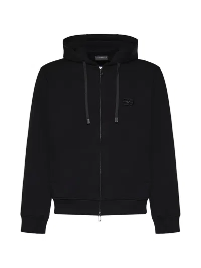 Emporio Armani Double Jersey Sweatshirt With Logo In Black