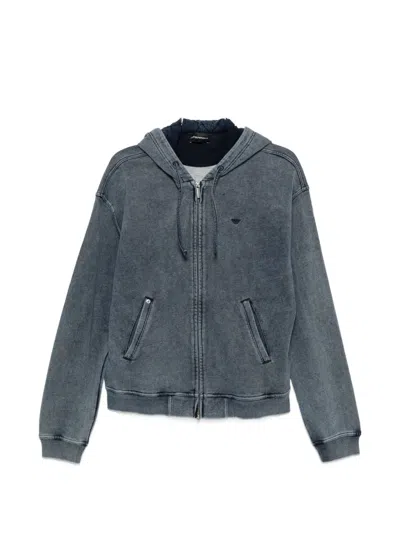 Emporio Armani Hooded Denim Look Jacket Regular Fit In Blue