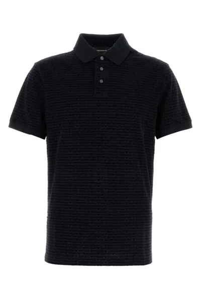 Emporio Armnai Black Logo-flocked Polo Shirt