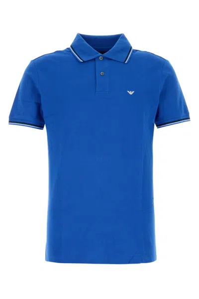 Emporio Armnai Blue Embroidered-logo Short-sleeved Polo Shirt