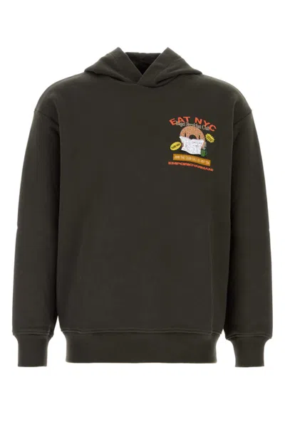 Emporio Armnai Grey Charcoal Cotton Solid Hoodie In Gray