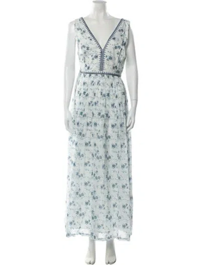 Pre-owned Emporio Sireneuse Floral Print Long Dress In Blue