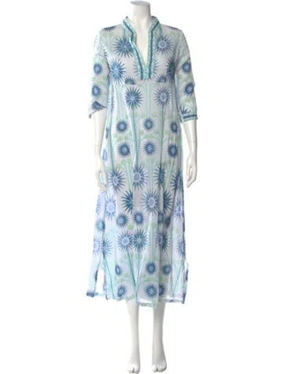Pre-owned Emporio Sireneuse Floral Print Long Dress In Blue