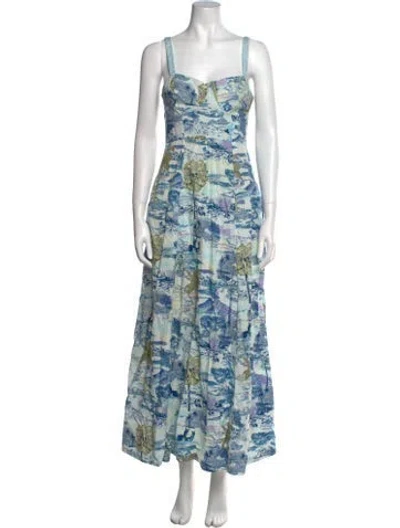 Pre-owned Emporio Sireneuse Floral Print Long Dress In Blue
