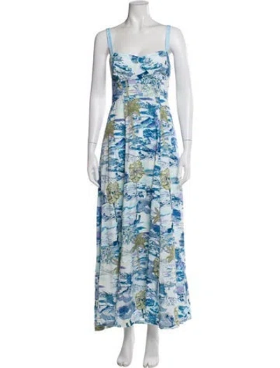Pre-owned Emporio Sireneuse Floral Print Long Dress In Blue