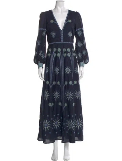 Pre-owned Emporio Sireneuse Floral Print Long Dress In Blue