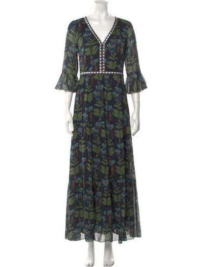 Pre-owned Emporio Sireneuse Floral Print Long Dress In Green