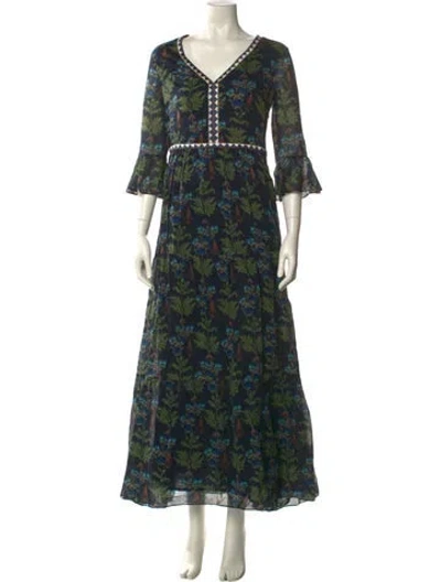 Pre-owned Emporio Sireneuse Floral Print Long Dress In Green
