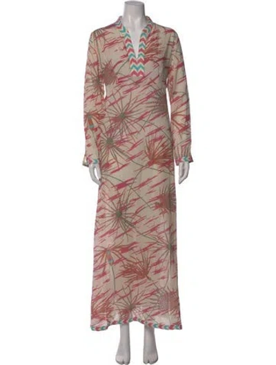 Pre-owned Emporio Sireneuse Floral Print Long Dress In Neutral
