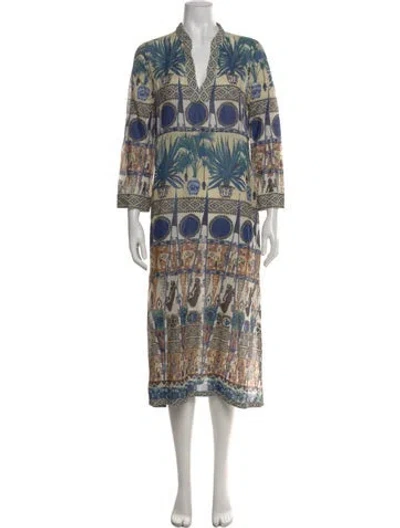 Pre-owned Emporio Sireneuse Floral Print Long Dress In Neutral