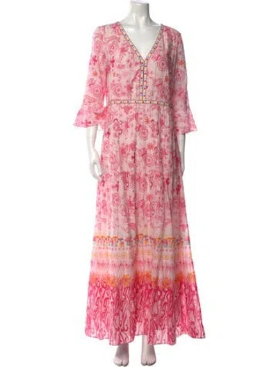 Pre-owned Emporio Sireneuse Floral Print Long Dress In Pink