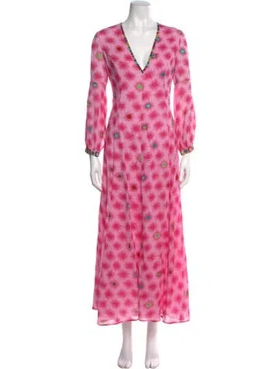 Pre-owned Emporio Sireneuse Floral Print Long Dress In White