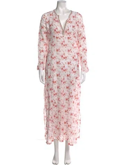 Pre-owned Emporio Sireneuse Floral Print Long Dress In White